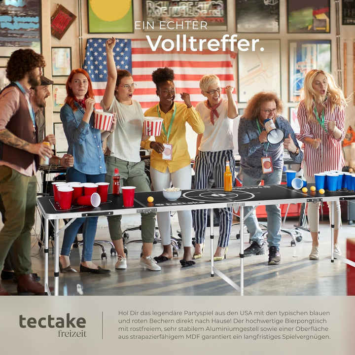 tectake® Bierpong Tisch, Beer Pong Tisch, inkl. 100 Becher (50 rot & 50 blau) und 6 Bälle, höhenvers