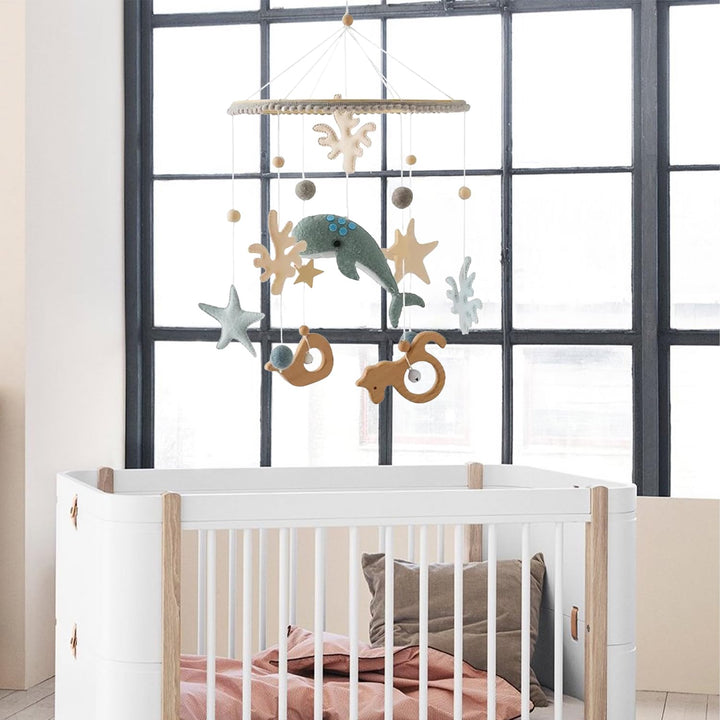 Herfair Meer Welt Mobile Baby Windspiele, 3D Delphine Mobile Baby Holz mit Filzbällen, Mobile Baby M
