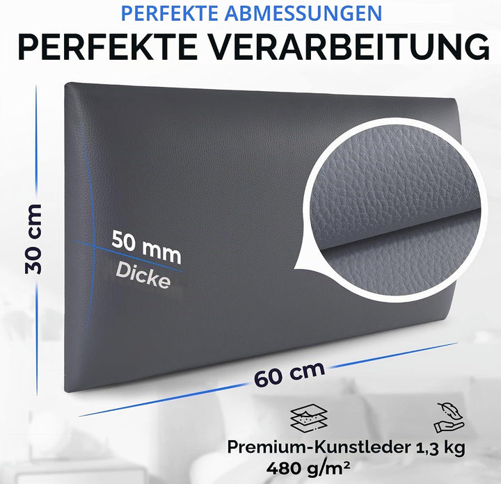 softwalls Wandkissen Leder mit 50mm Polsterung - Bett Kopfteil Wandpolster - Wandverkleidung - Wandp