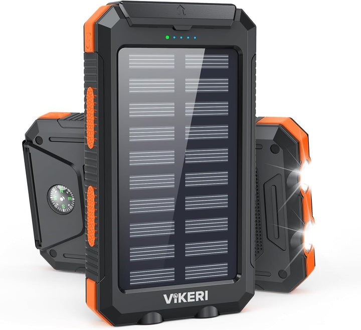 Vikeri Solar Powerbank 26800mAh, Tragbares Solarladegerät | Wasserdichtes USB C Externer Akku mit 4