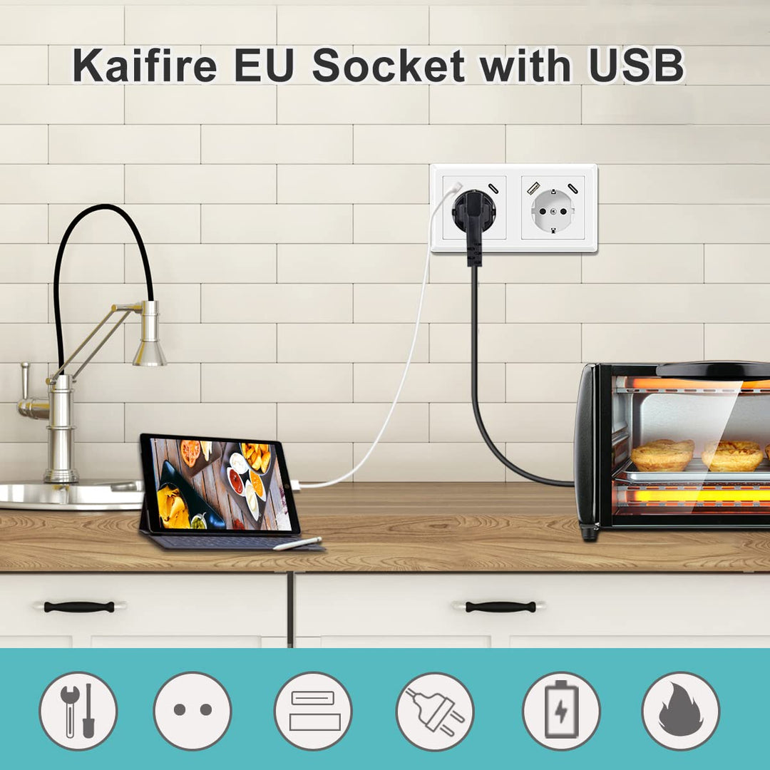 USB Steckdose, Kaifire Schuko Doppelsteckdose mit 2 USB Anschluss und 2 Typ C System 55 Schutzkontak