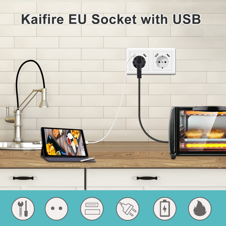 USB Steckdose, Kaifire Schuko Doppelsteckdose mit 2 USB Anschluss und 2 Typ C System 55 Schutzkontak