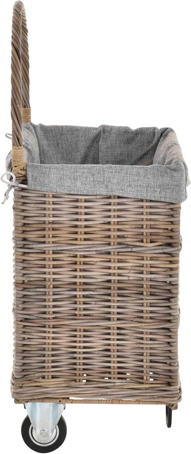 Holzwagen/Kaminholzwagen aus Rattan-Naturrohr/stabiler Eisenrahmen / 48x38x95 mit Stoffinlett