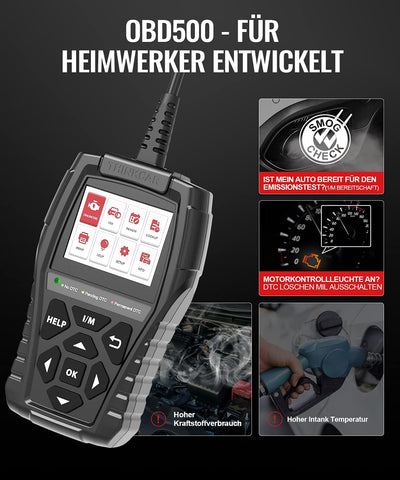 thinkcar OBD2 Diagnosegerät, OBD500 Diagnosegerät Auto Grosse Grösse & Deutsch Unterstützen, Volle O
