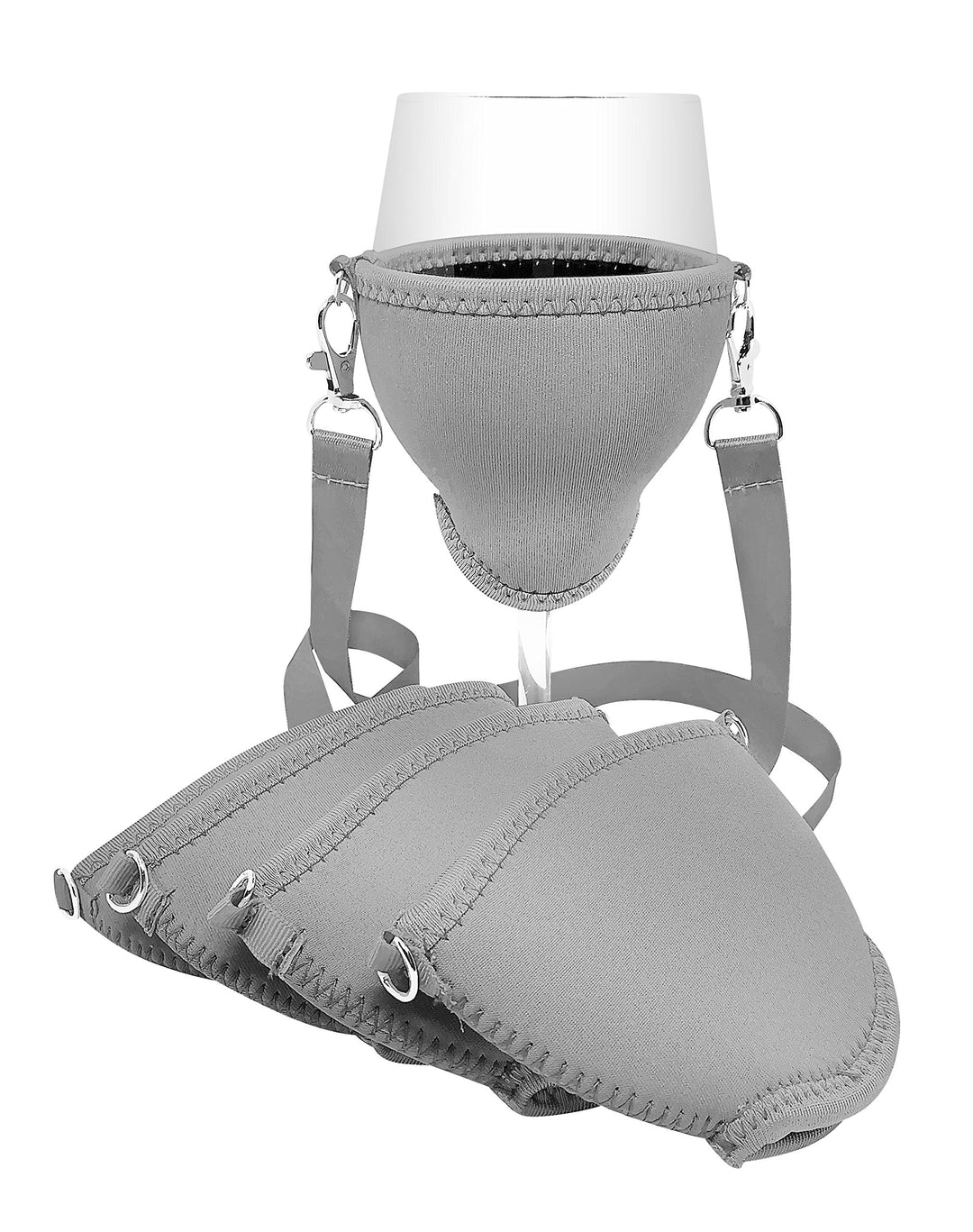 WineHolder - Weinglas-Halter für den Hals, Weinglashalterung inkl. Halstrageband (Lanyard) Silber 5e