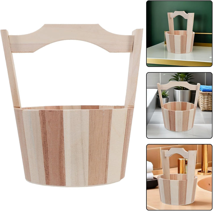 NUOBESTY Sauna Utensilien Holz Eimer mit Griffen für Badesalz und Fussbad im Spa Multifunktionaler H