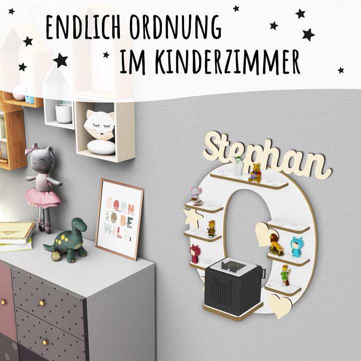 Regal Buchstabe für Toniebox, Wandregal für Tonie Figuren, personalisiert mit Name, Aufbewahrung für