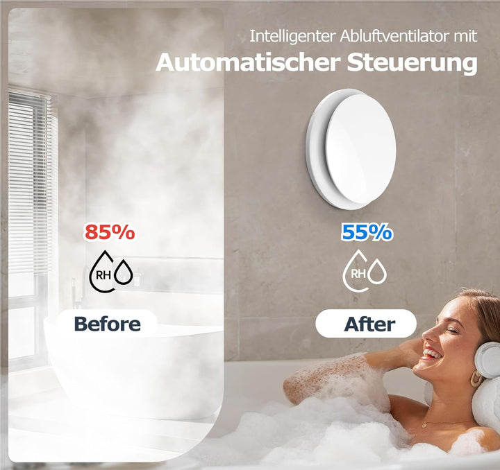 Badlüfter mit Feuchtigkeitssensor Temperatursensor Timer - WC Lüfter 100mm mit Fernbedienung, Echtze