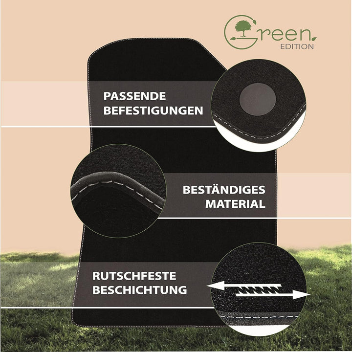 MAT10 Green Edition – Auto-Fussmatten passend für Ford Focus 3 (BJ 04/2015-08/2018, 5-Türer) | nachh