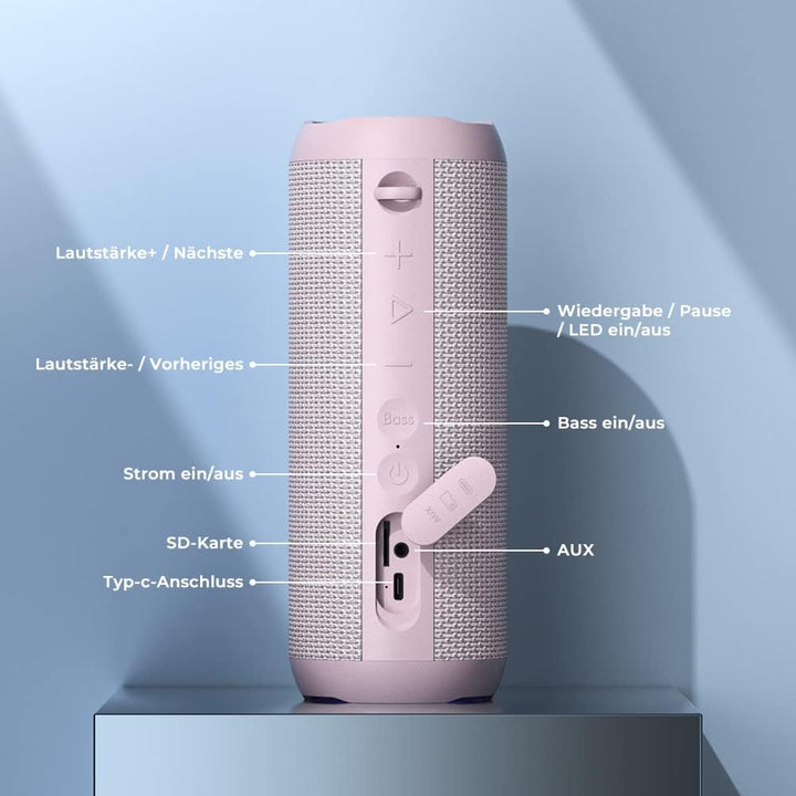 RIENOK Bluetooth Lautsprecher mit Licht Bluetooth 5.3 Musikbox Bass Kabellos Box mit IPX7 wasserdich