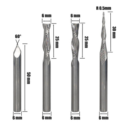 AKYLIN 4 Stück Fräser Set 6 MM Schaft,Spiralfräser Vollhartmetall VHM CNC Fräser,0.5 mm Radius Gravi