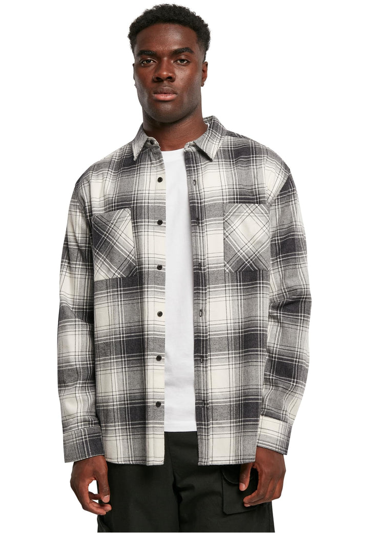 Urban Classics Herren Mock Check Shirt, legeres Hemd für Männer mit Brusttasche und überschnitten Sc