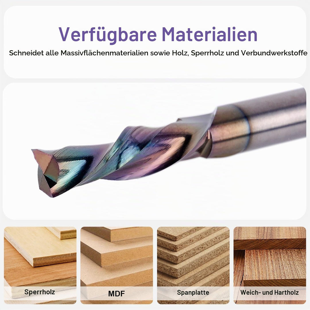 SpeTool Spiralnutfräser 6mm Schaft Downcut 24mm Schnittlänge Nutfräser Spiralfräser mit SPE-X Beschi