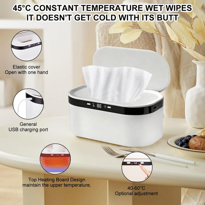Feuchttuch Wärmer, 3 Heizstufen & Konstanttemperatur 10W USB Wipes Warmer mit LED-Nachtlicht Schnell