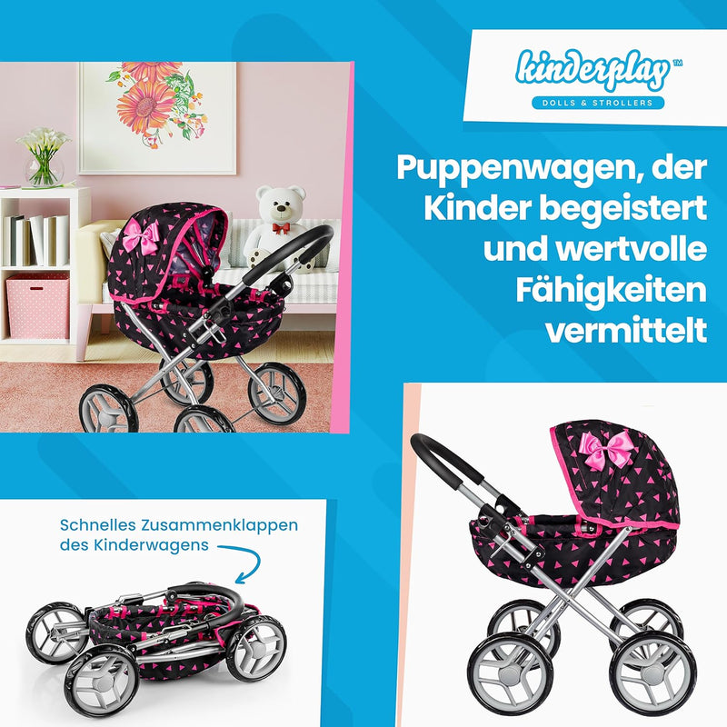 Kinderplay Puppenwagen ab 1 2 3 Jahre, Kinderwagen Spielzeug - Puppenwagen Kombi, Leichte und Stabil