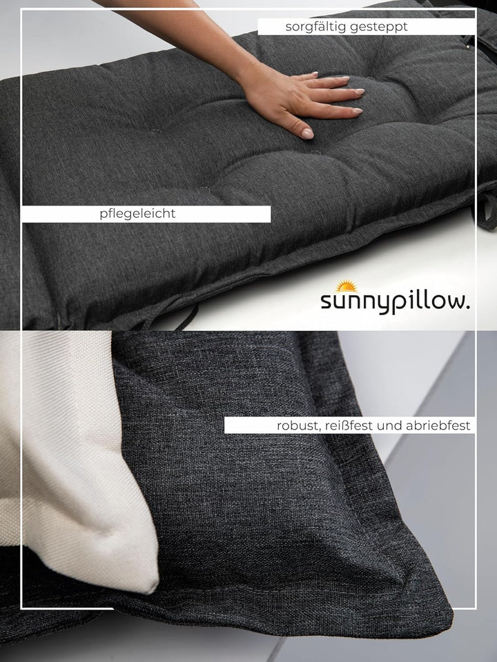 sunnypillow 2 Stück Gartenstuhlauflagen mit abnehmbarem Kopfpolster - 120 x 50 x 9cm - Stuhlauflagen