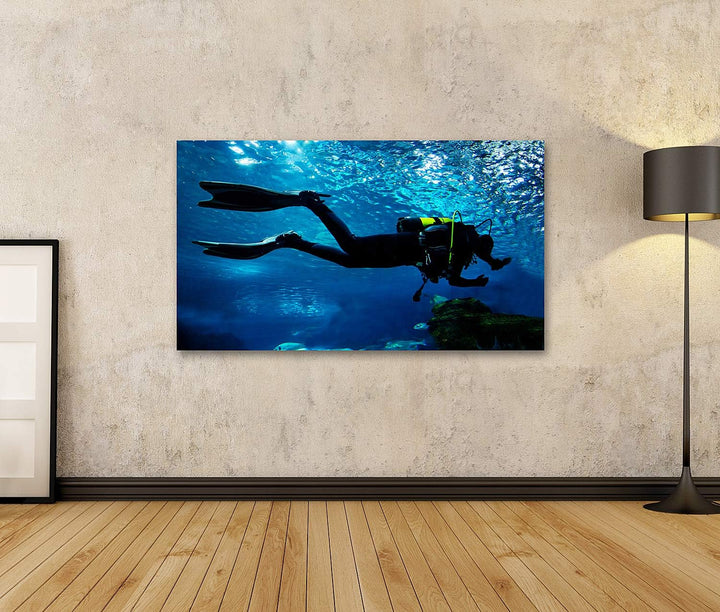 islandburner Bild auf Leinwand Taucher Im Ozean Silhouette Bilder Wandbilder Poster Leinwand 100x57c