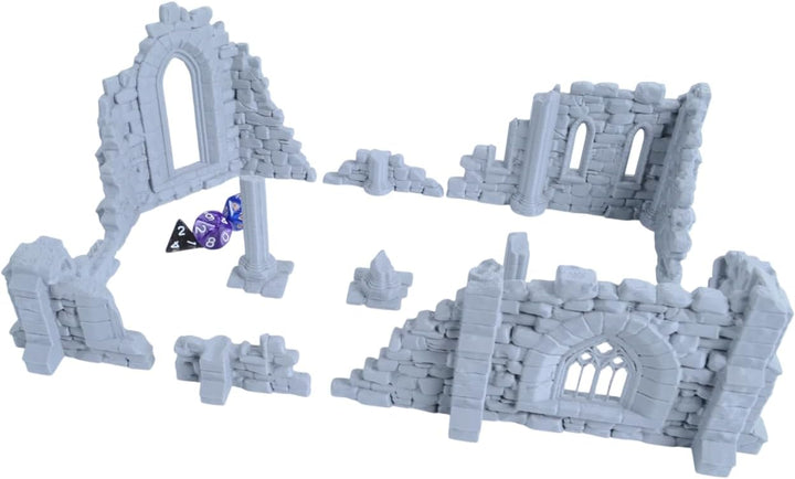 9er Set Klosterruinen für Tabletop – 28mm &amp; 32mm Gelände Gotische Ruinen, 3D-Druck aus PLA-Kunststof