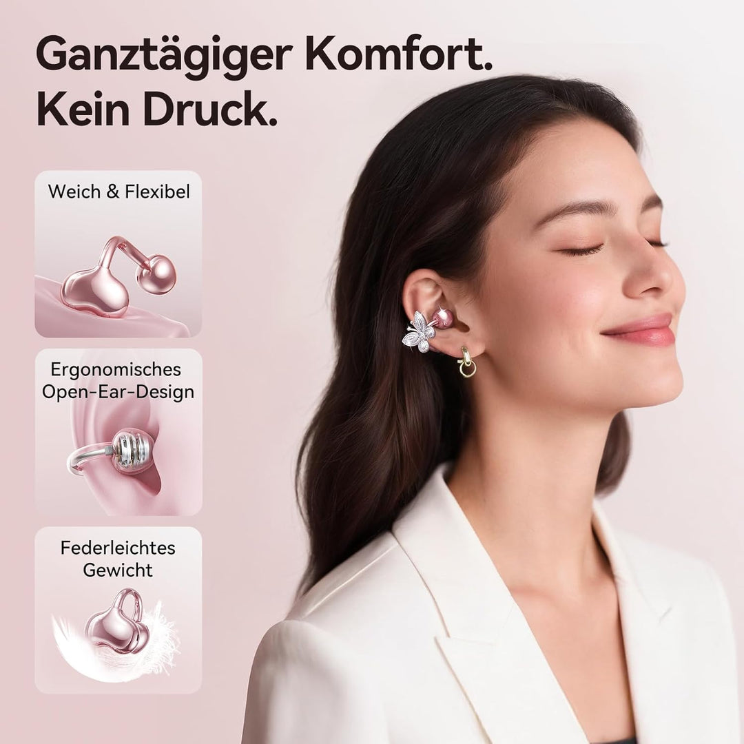 Kinglucky Schmuck-inspirierte Clip On Kopfhörer mit Schmetterlings-Ohrringen, bequemer Sitz & 50Stun