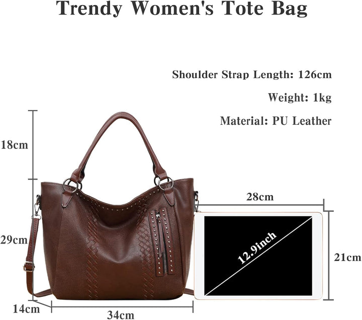 PORRASSO Mode Handtasche Damen Schultertasche Grosse Henkeltasche Frauen PU Leder Umhängetasche Reis