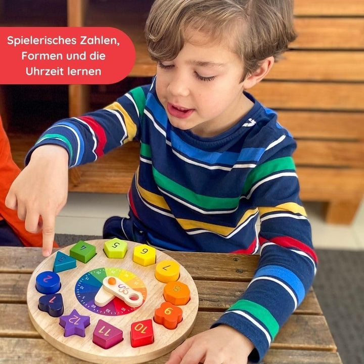 SCHMETTERLINE | Kronolino Holz-Lernuhr mit Regenbogen-Farben zum Spielerischen Lernen der Zeit ab 3