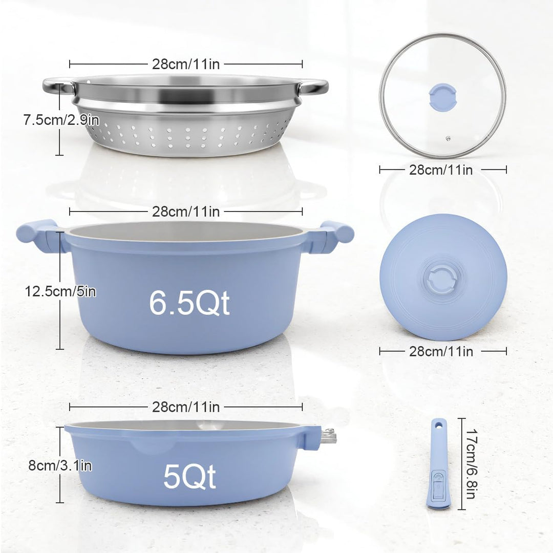 AIKENBBKK Antihaft Topf und Pfannenset, Keramik-Kochgeschirrset Pfanne 28cm mit abnehmbarem Griff, D