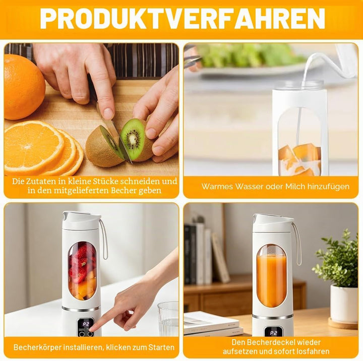 Tragbarer Mixer Smoothie Maker to Go, 450ML Portable Blender USB Wiederaufladbar Standmixer Klein mi