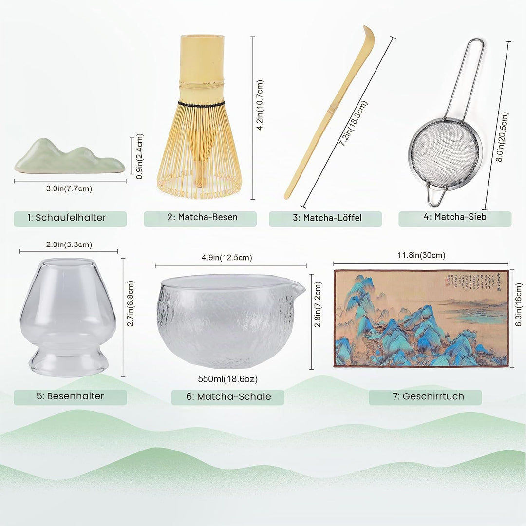 Matcha Tea Set 7- piece Japanese Tea Set Matcha Bowl with Spout, Bamboo Whisk and Spoon Filter Spoon