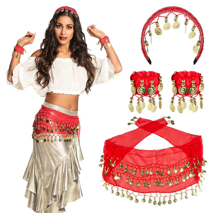 Boland -Kostüm-Zubehör-Set, Bauchtänzerin, Münzgürtel, Stirnband und Armbänder, Araber-Kostüm, Damen