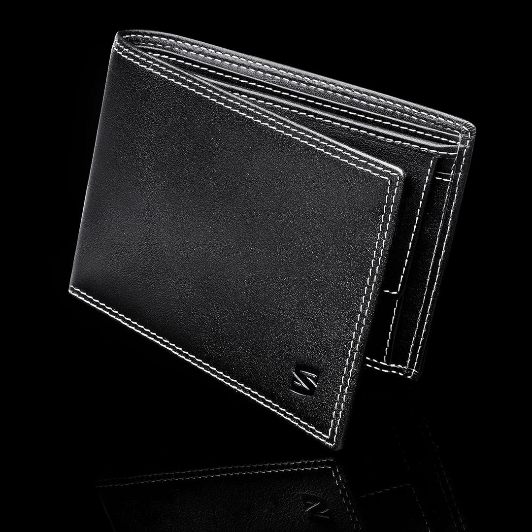 SERASAR | Leder Geldbeutel Männer mit RFID Schutz | Schwarzes Nappaleder | 12 Kartenfächer | Exklusi