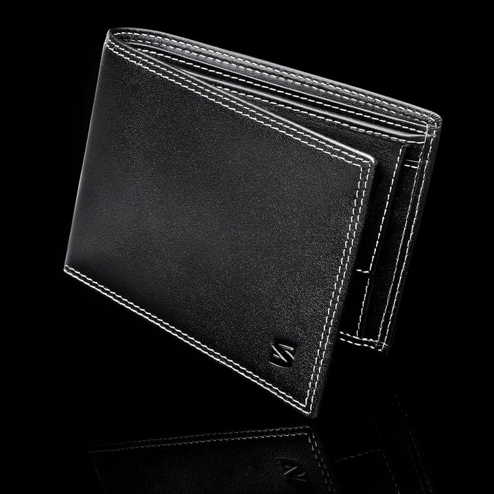 SERASAR | Leder Geldbeutel Männer mit RFID Schutz | Schwarzes Nappaleder | 12 Kartenfächer | Exklusi