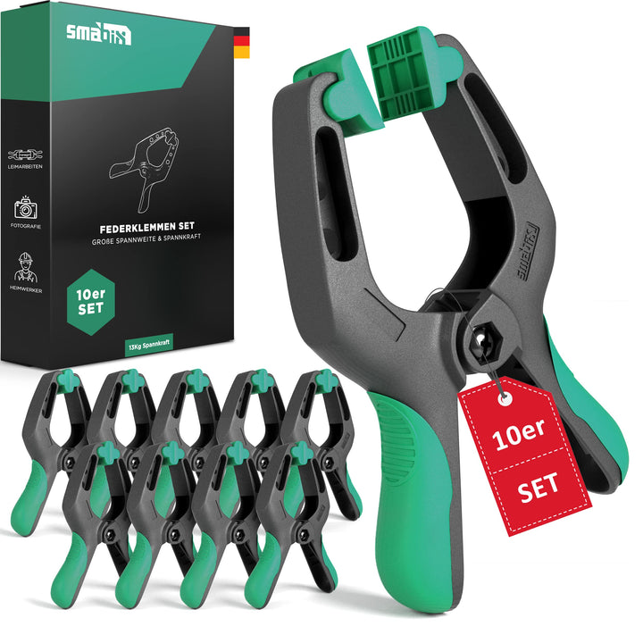 SMABIX® Klemmzwingen 10er Set für Leimen, Pool, Fotografie mit grosser Spannweite und hoher Spannkra