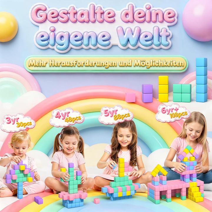 Magnetische Bausteine - Macaron Magnetbausteine,Pädagogisches Montessori Spielzeug ab 3 Jahre,48PCS