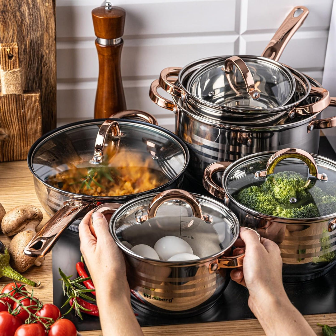 Teilig Edelstahl Kochtopf Set Topfset mit Glasdeckel Topfe Induktion KLAUSBERG (12 TEILIG), 12 TEILI
