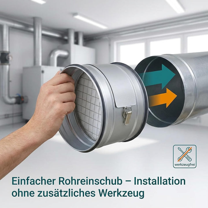 Easy Act Grobstaubfilter rund Ø 100 mm für Zuluft, Rohrfilter aus verzinktem Stahl zur Grobpartikel-
