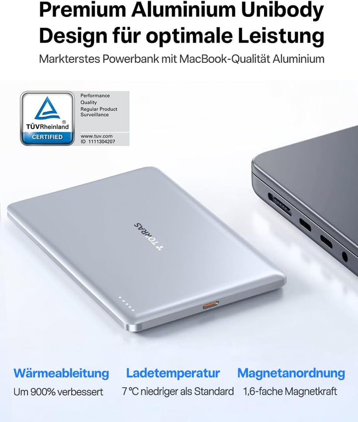 TORRAS MiniMag Ultra Slim Powerbank für Magsafe, 18W Schnellladen 5000mAh Magnetische Powerbank Klei