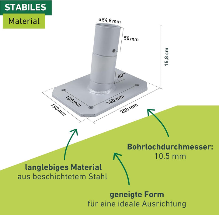 Windhager Terrassenhalterung Premium, Sonnensegel Befestigung, Halterung für Segel, Sonnensegelmast,