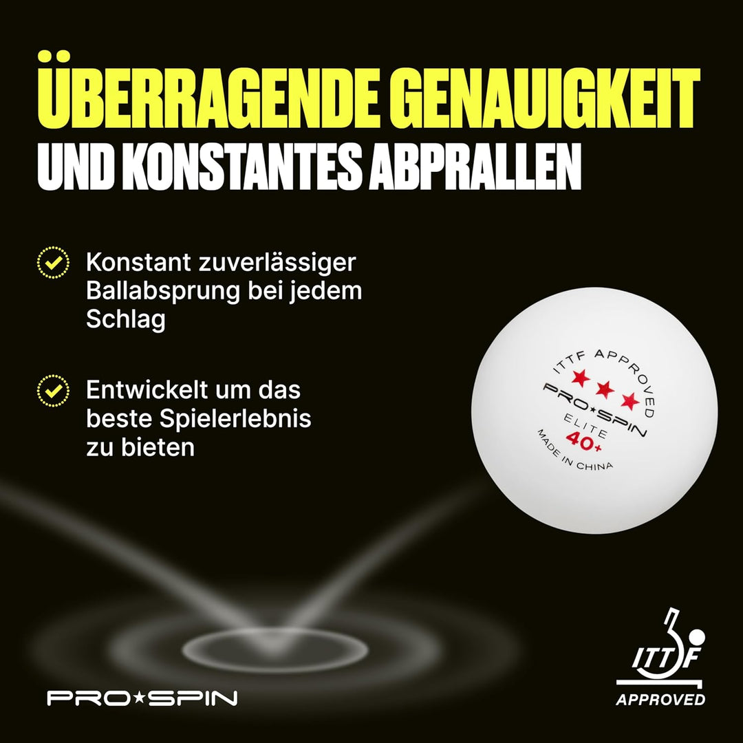 PRO SPIN Tischtennisbälle -Weisse Tischtennisbällen 3 Sterne 40+ | Hochwertige ABS-Trainingsbälle |