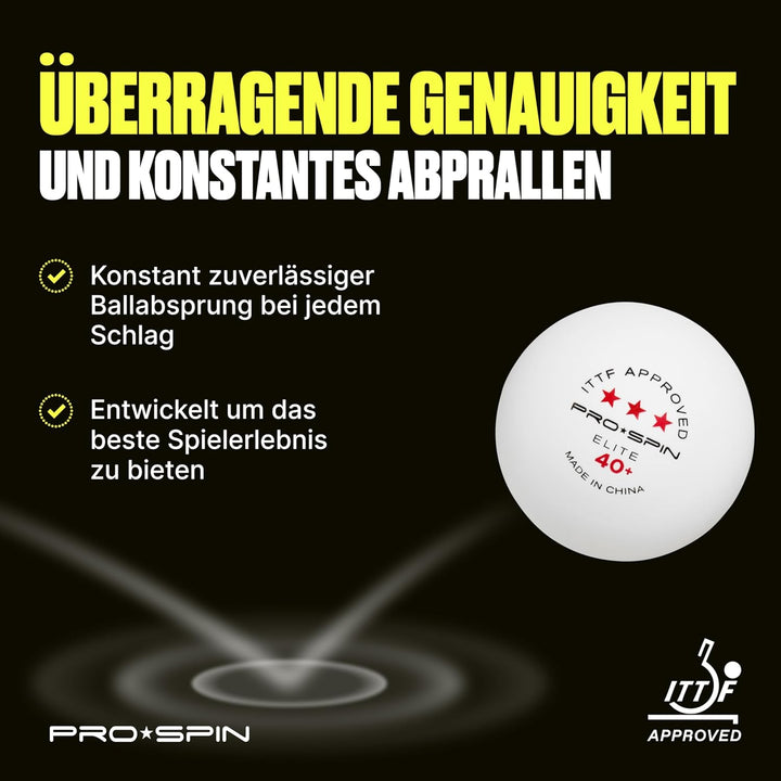 PRO SPIN Tischtennisbälle -Weisse Tischtennisbällen 3 Sterne 40+ | Hochwertige ABS-Trainingsbälle |