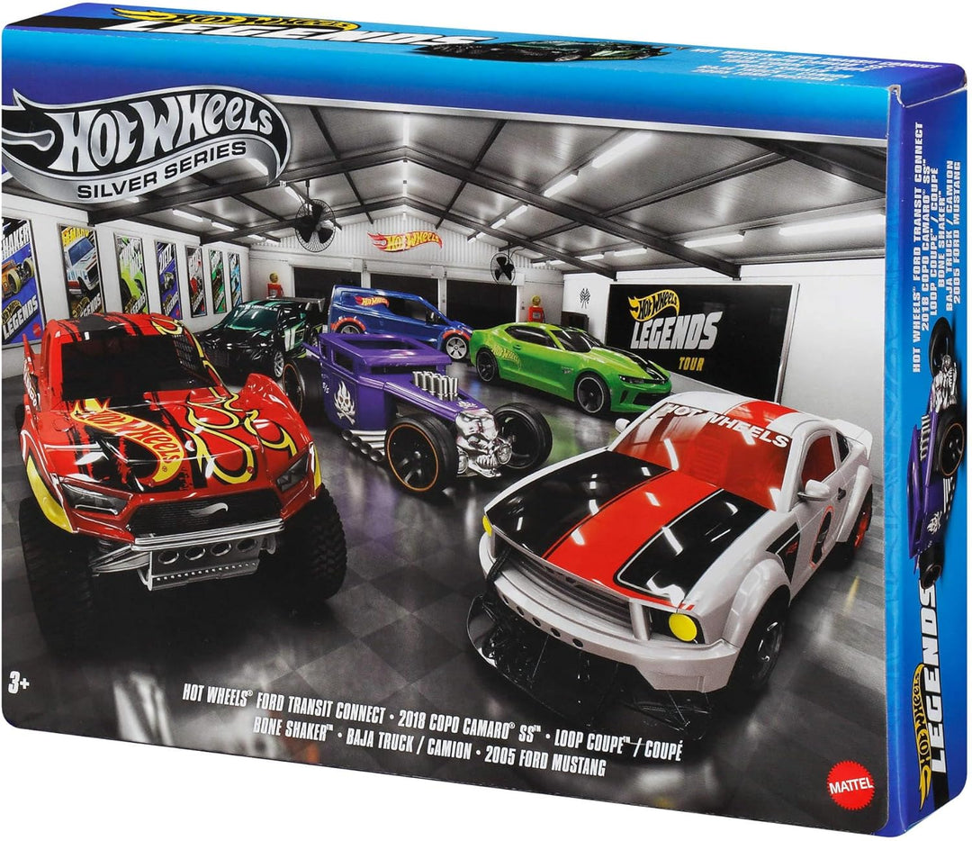 Hot Wheels Die-Cast-Spielzeugautos und -Trucks im Massstab 1:64, Set mit 6 HW Legends-Fahrzeugen mit