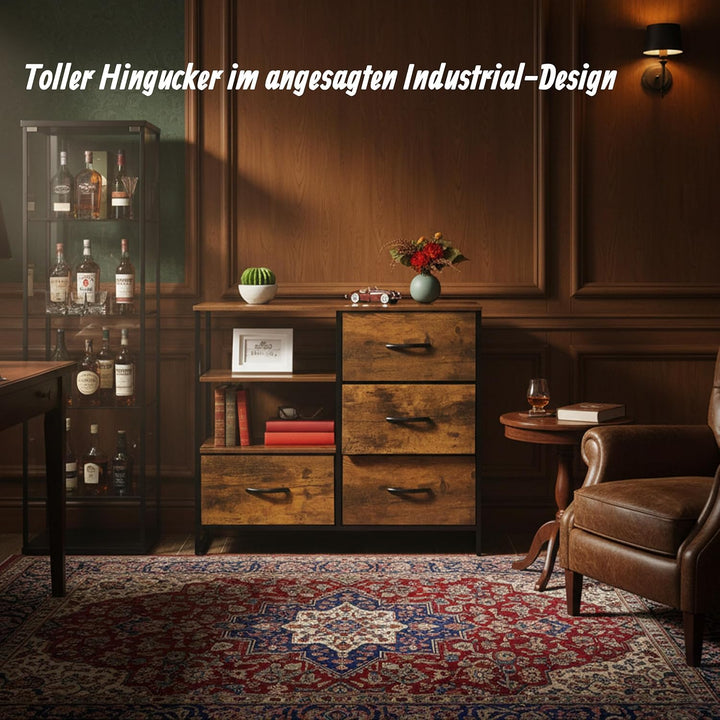 Relaxdays HxBxT 71,5 x 84 x 32,5 cm Kleiderschrank braun-schwarz Kommode Industrial, HBT, Stoff, Met