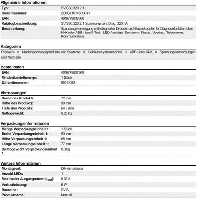 Spannungsversorg m Diagnosefunkt 320 mA ABB SV/S 30.320.2.1