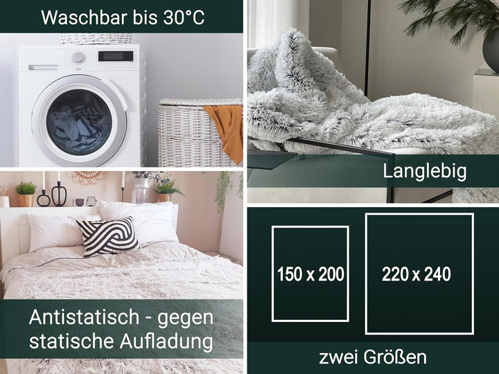 ZOLLNER Kuscheldecke, Wendedecke, 220x240 cm, grau-weiss, Felloptik 220 x 240 cm