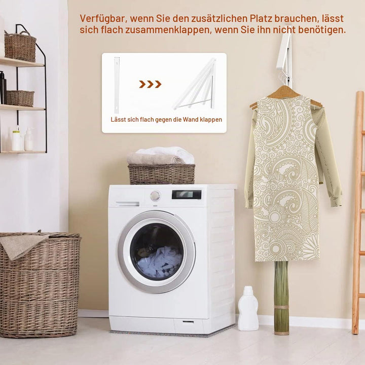 Wäscheständer, Wandmontage, Kleiderbügel, zusammenklappbar, Aluminium, platzsparend, Weiss 2 White,