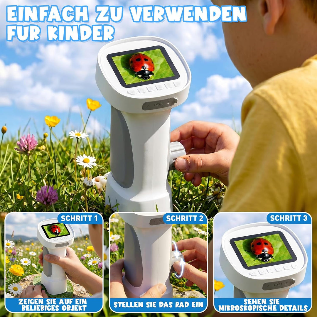Mikroskop für Kinder 200-1000X - Tragbares Digitales Mikroskop Kinder, Handy USB Kindermikroskop mit