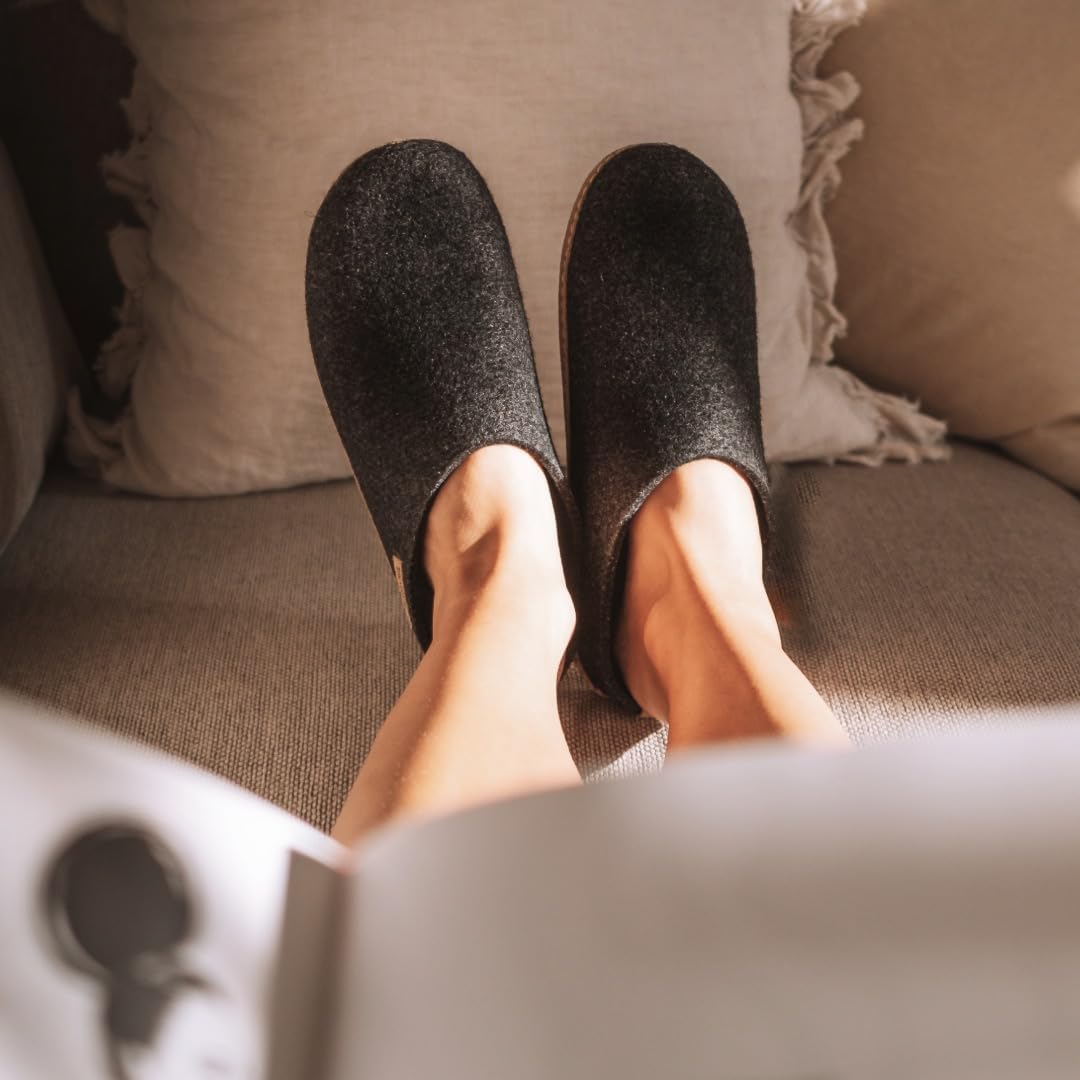 THE COZY SHEEP Filzpantoffeln mit Ledersohle 36 EU Dunkelgrau, 36 EU Dunkelgrau