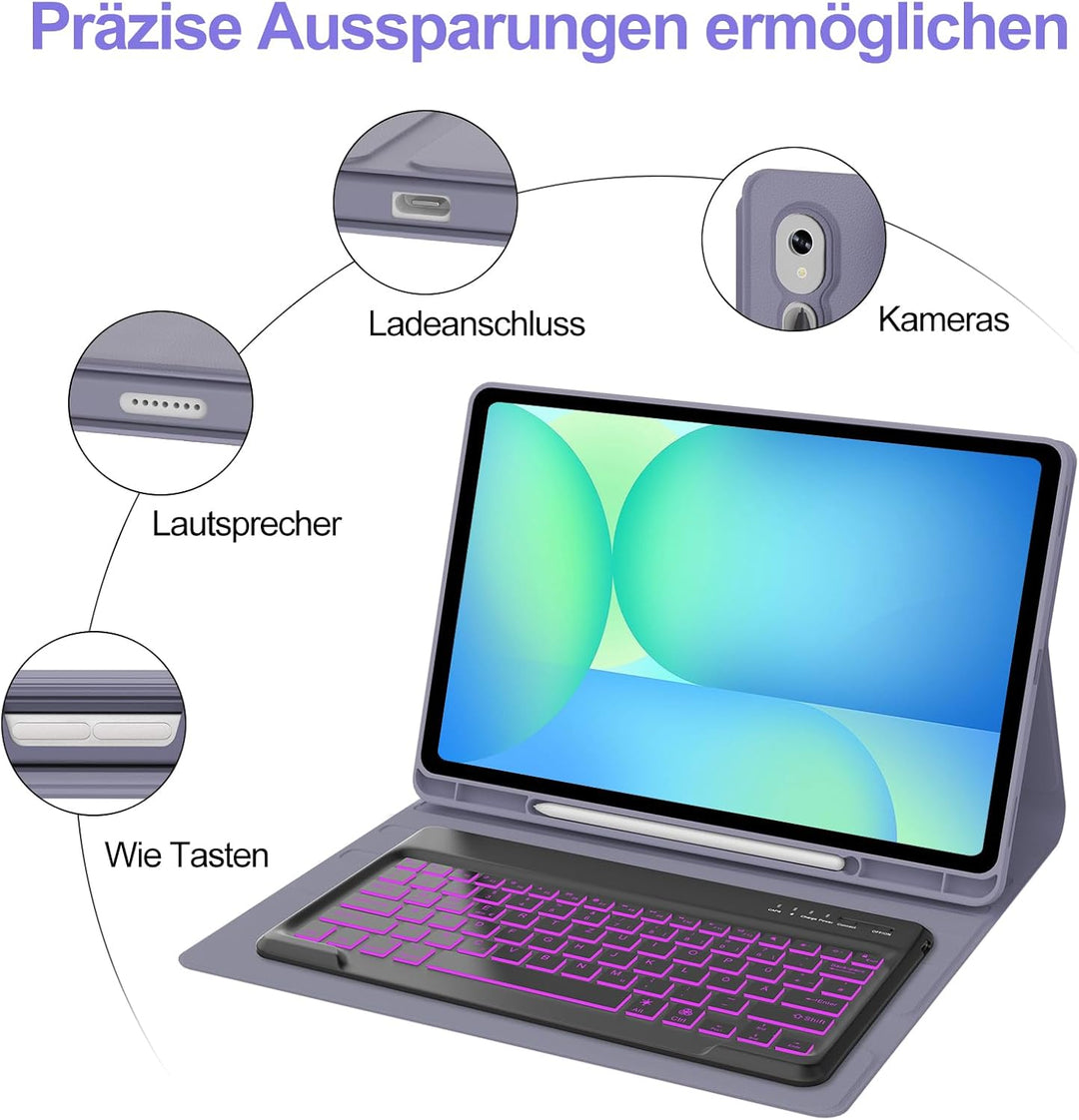 IVEOPPE Hülle mit Tastatur für Samsung Galaxy Tab S10 FE+ 13.1 Zoll, Deutsches QWERTZ-Layout, Tastat