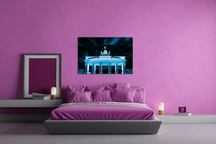 deyoli gigantisches Brandenburger Tor bei Nacht Format 80x60 Effekt: Monocrome Blau als Leinwandbild