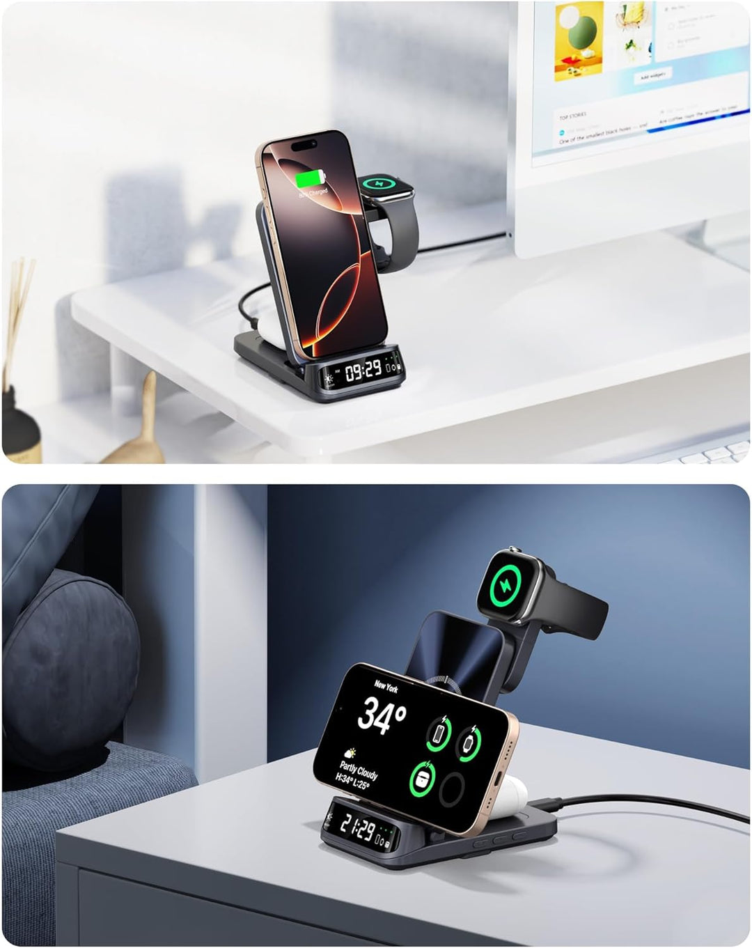 SwanScout Induktive Ladestation für iPhone, 3 in 1 Ladestation für iPhone 17/Air/16/15/14/13, Faltba