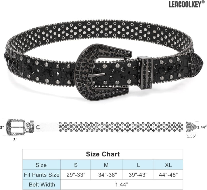 LEACOOLKEY Damen Männer Mode Strass Gürtel, Western Cowgirl Nieten Punk PU Ledergürtel für Jeans S:P